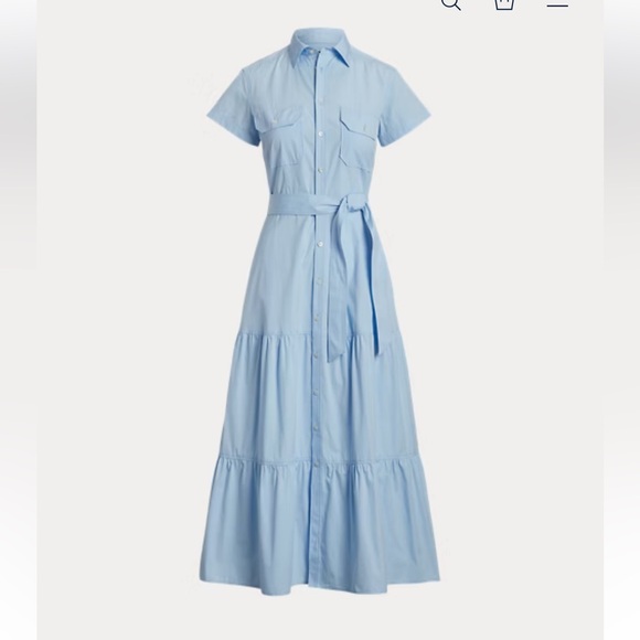 Belted Tiered Cotton Shirtdress in light blue - Picture 3 of 3